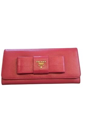 Prada Pink Saffiano Leather Bow Continental Wallet - Authentic